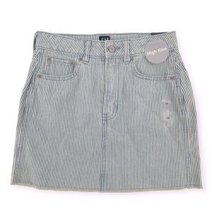 GAP Denim Girl’s High Rise Blue White Railroad Stripe Frayed Hem Denim Skirt 14